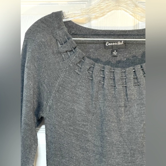 Connected Sweater Dress Belled 3/4 Sleeve Gathered Neck Line Gray Size Small - Picture 4 of 7
